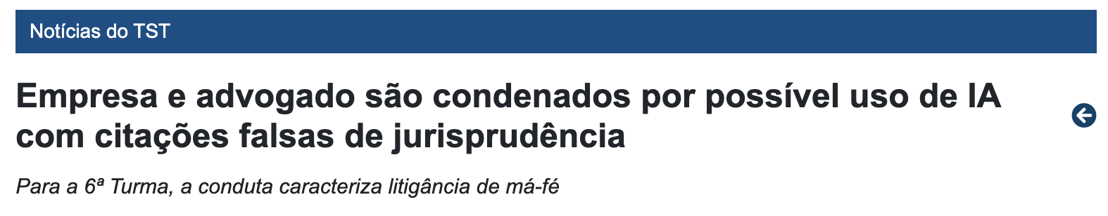 Recorte original do portal TST sobre citações falsas de jurisprudência e possível uso de IA.